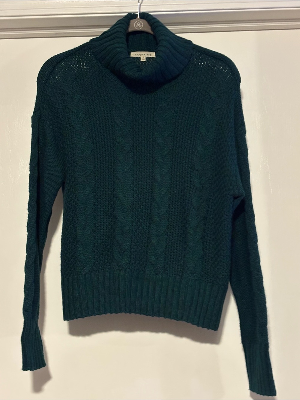 Copper Key Deep Teal Cable Turtleneck Sweater
